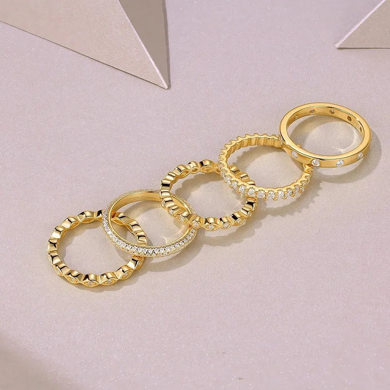 Golden Music moissanite wedding ring set in gold colour on S925 silver with gift box