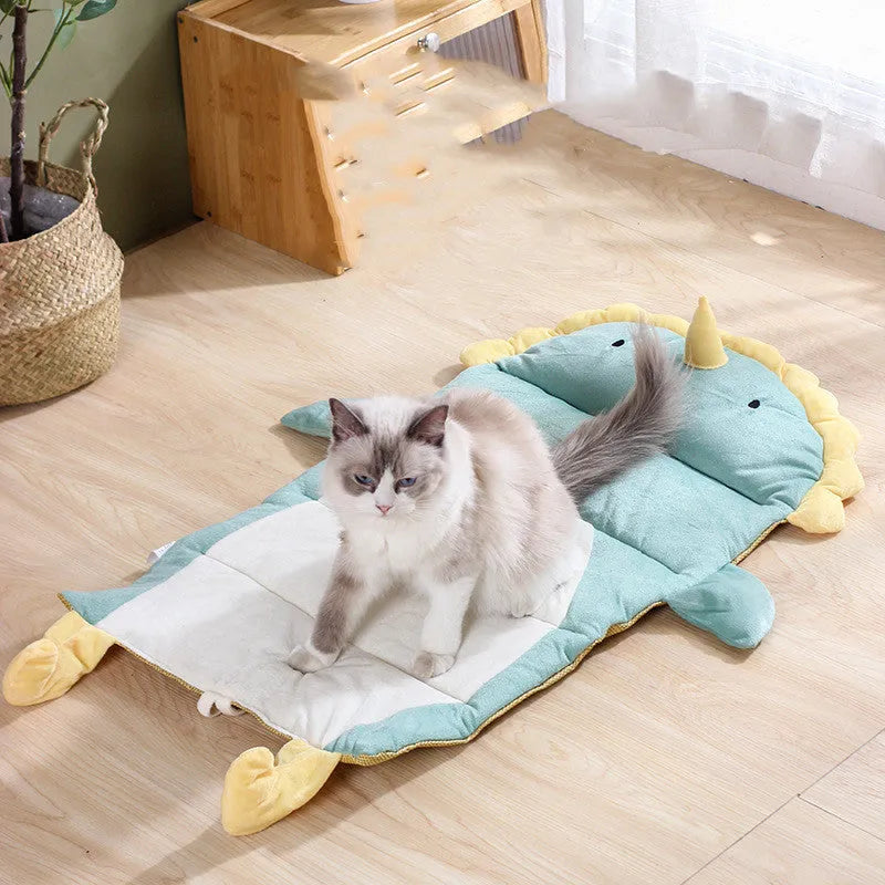 Detachable cool breathable cat bed with cooling mat, White Duck colour, size L, on floor with cat resting inside