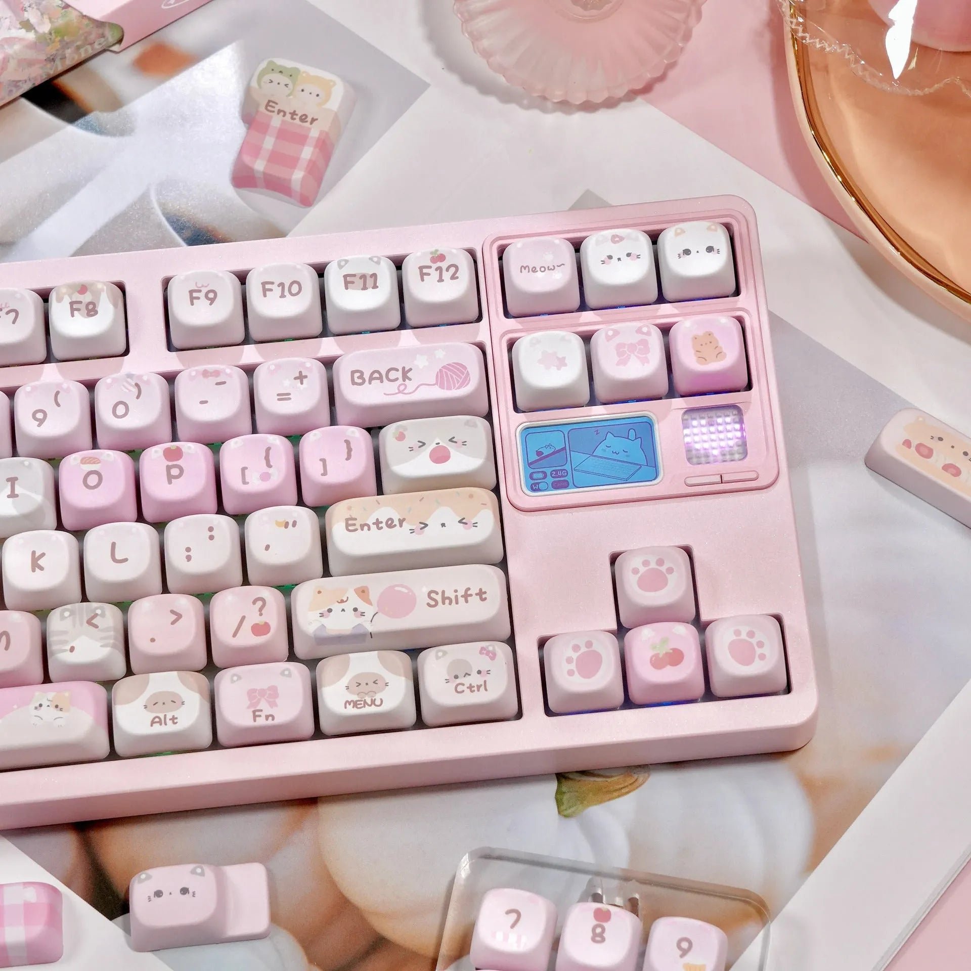 MOA plastic keycaps with colourful cartoon sublimation printing on all five sides