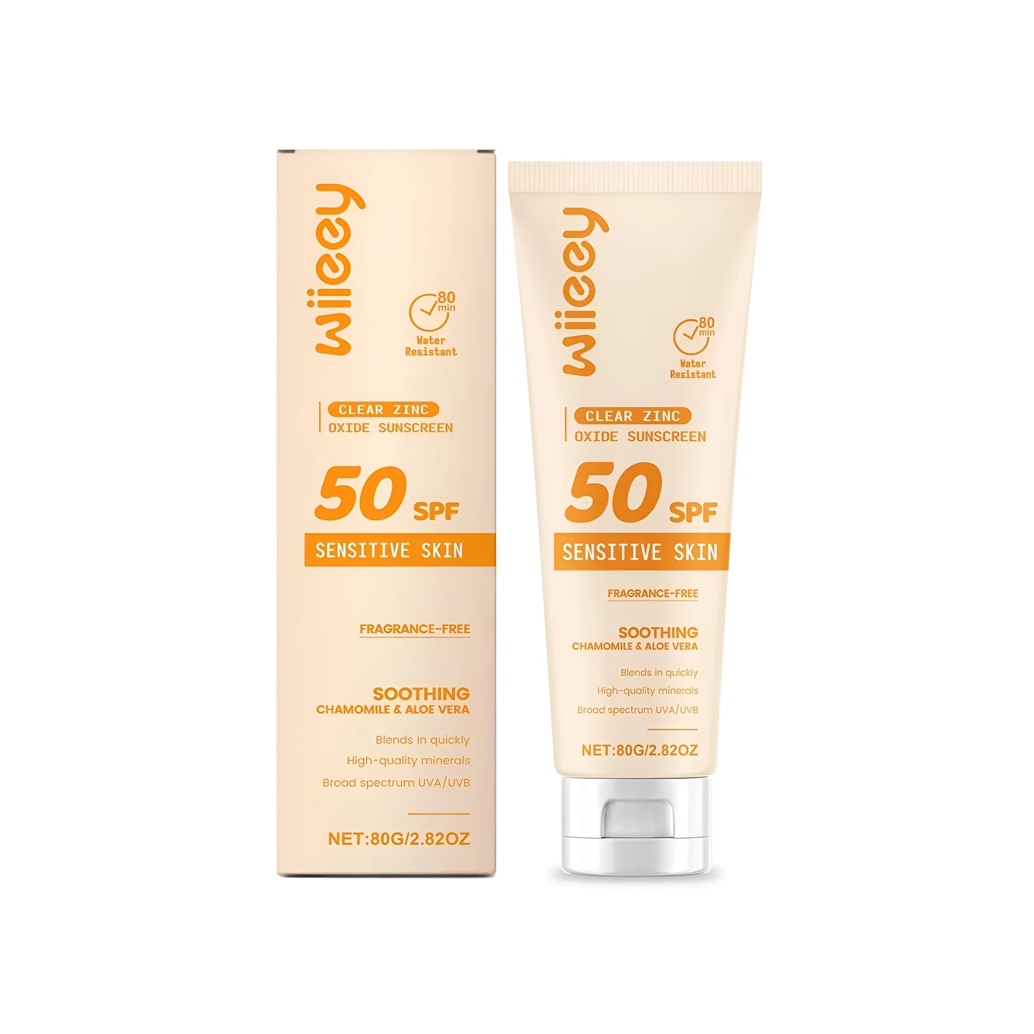 80g tube of clear zinc oxide mineral sunscreen with SPF 30+ broad spectrum protection