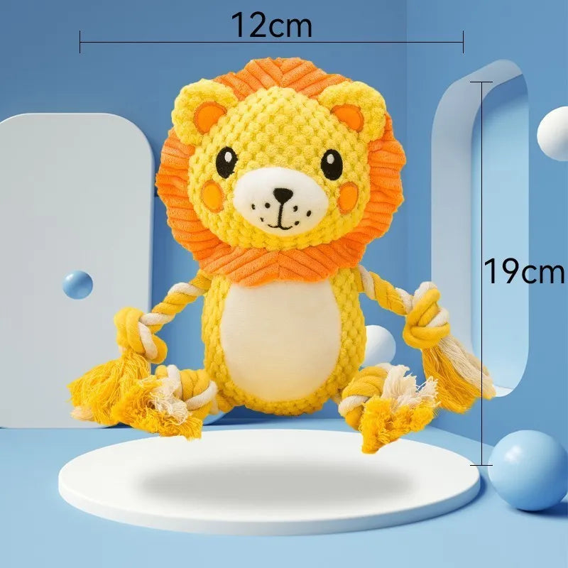 Stuffed squeaky dog toys bundle showing lion and monkey plush designs with internal squeakers