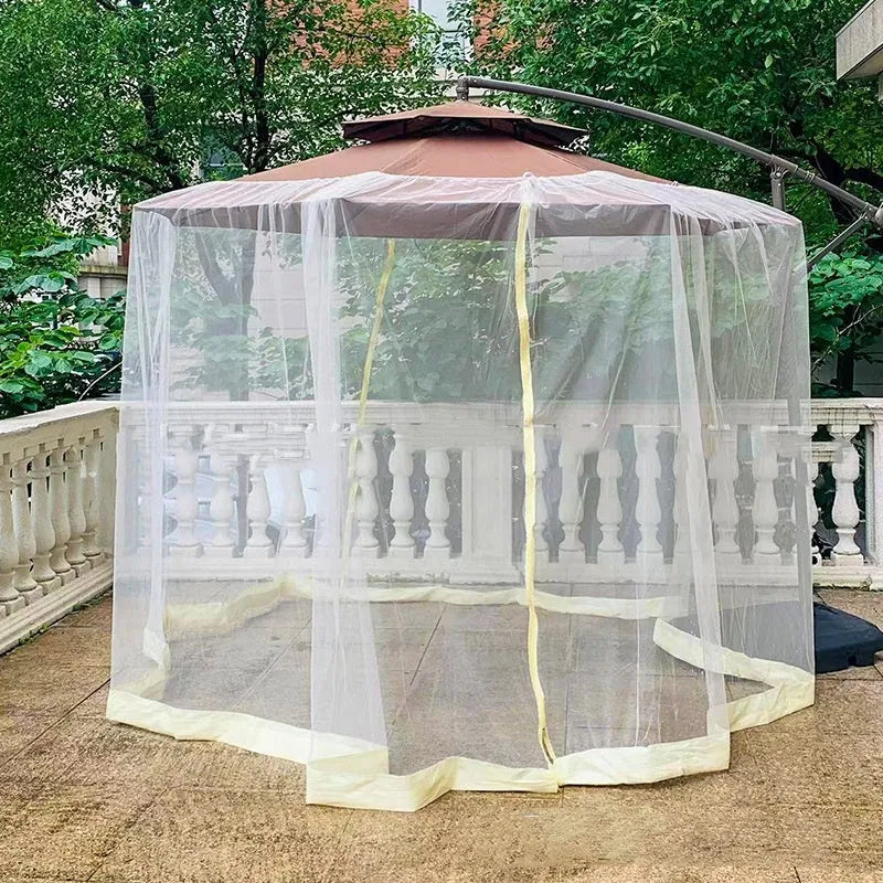Outdoor mosquito umbrella tent canopy with integrated insect net in beige colour