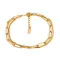 Women's double layer titanium steel bracelet with geometric design in gold or silver electroplated finish