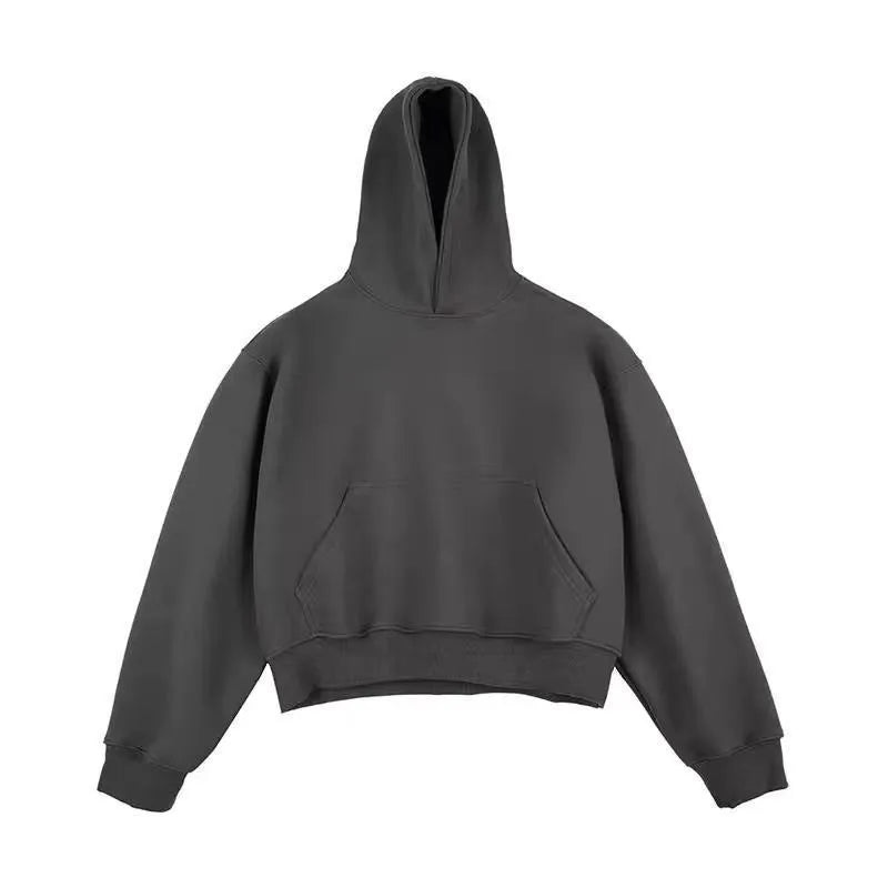Short men's black Chinese cotton composite silver fox velvet hooded sweater with long sleeves on a mannequin.