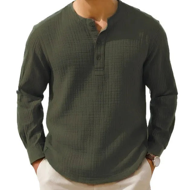 Slim fit cotton linen long sleeve shirt T-shirt with 3/4 sleeves in solid colour