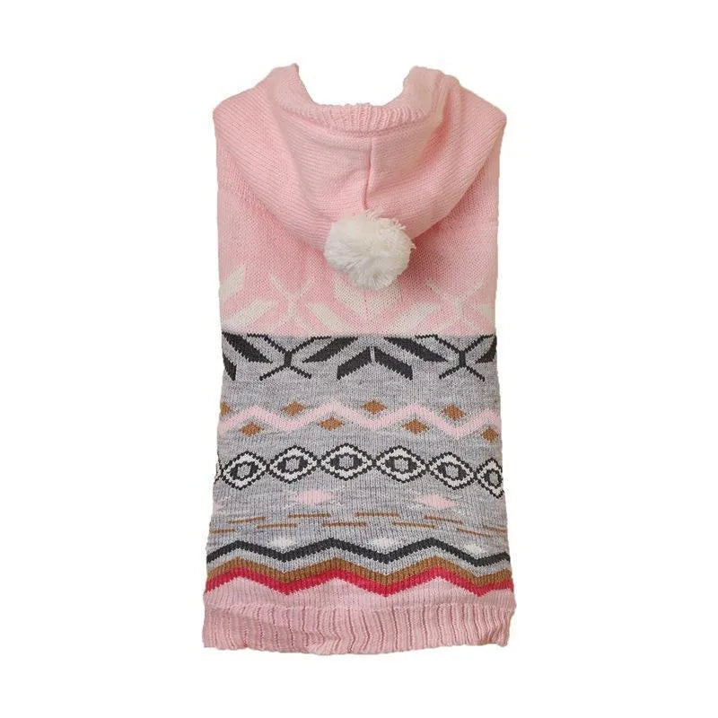 Green diamond pattern pet sweater on small dog showing acrylic knit fabric and sizing fit