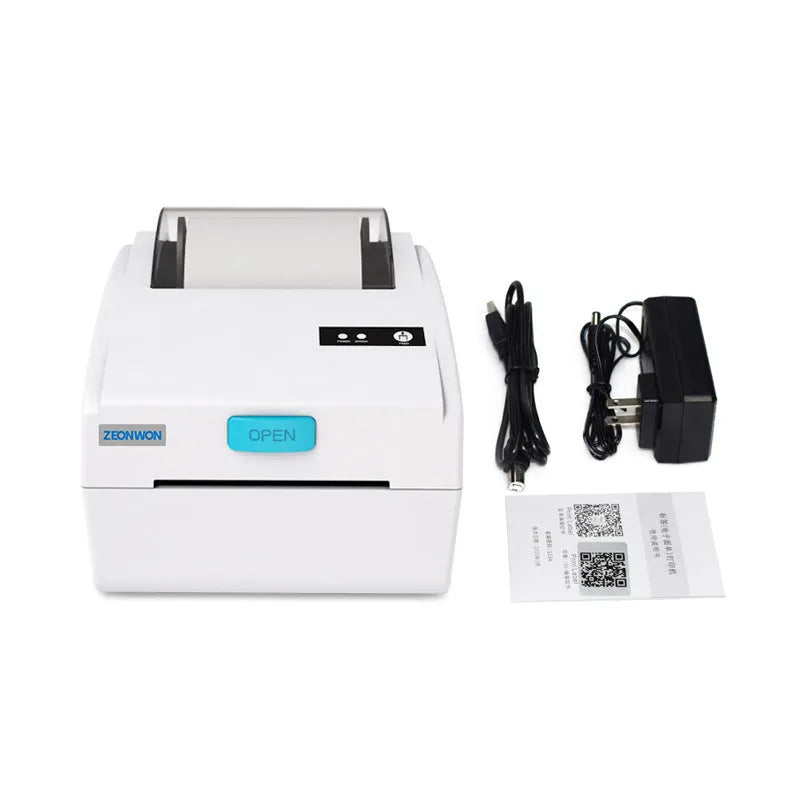 White Bluetooth thermal label printer with USB port for shipping labels