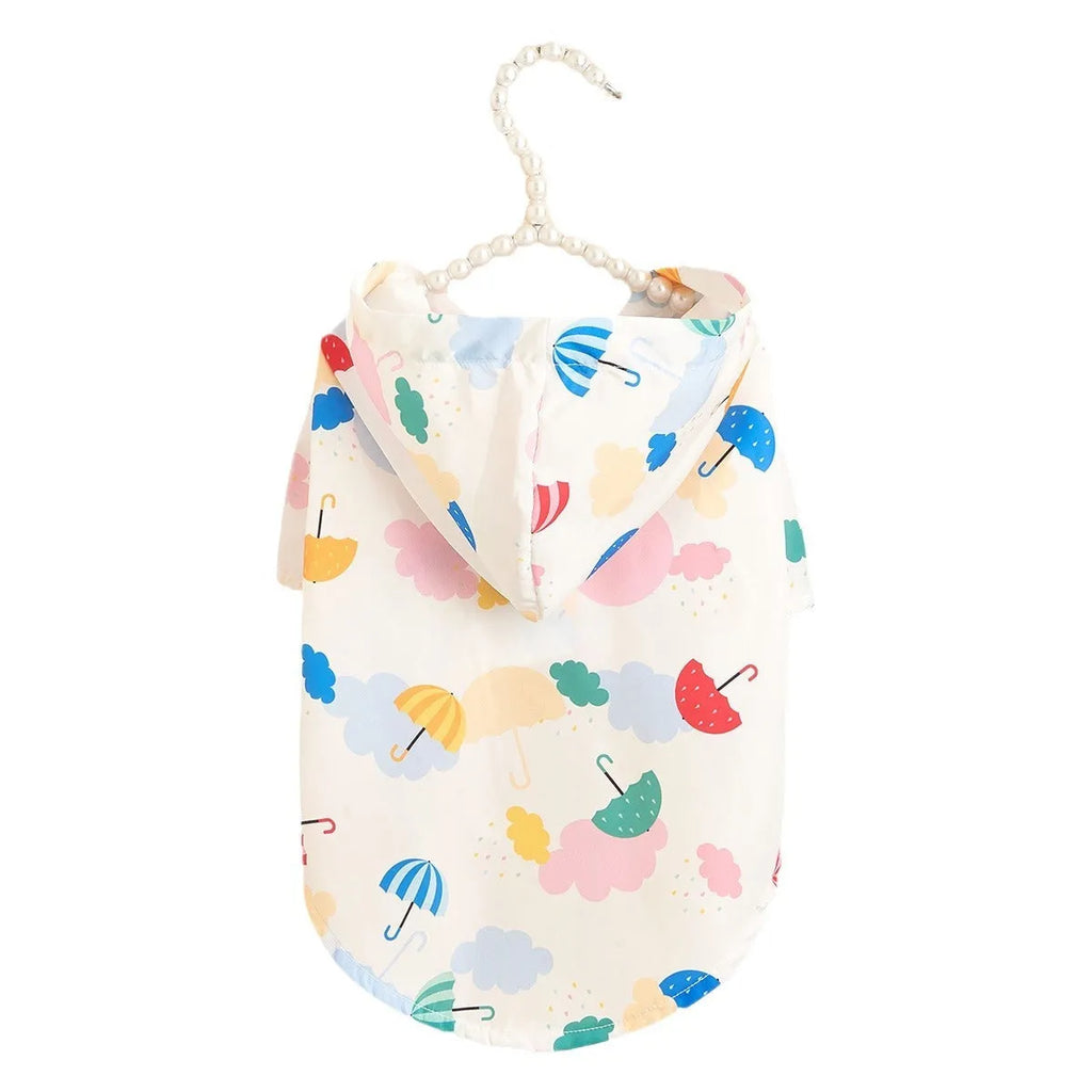 Colourful cartoon umbrella pattern dog raincoat in polyester fabric