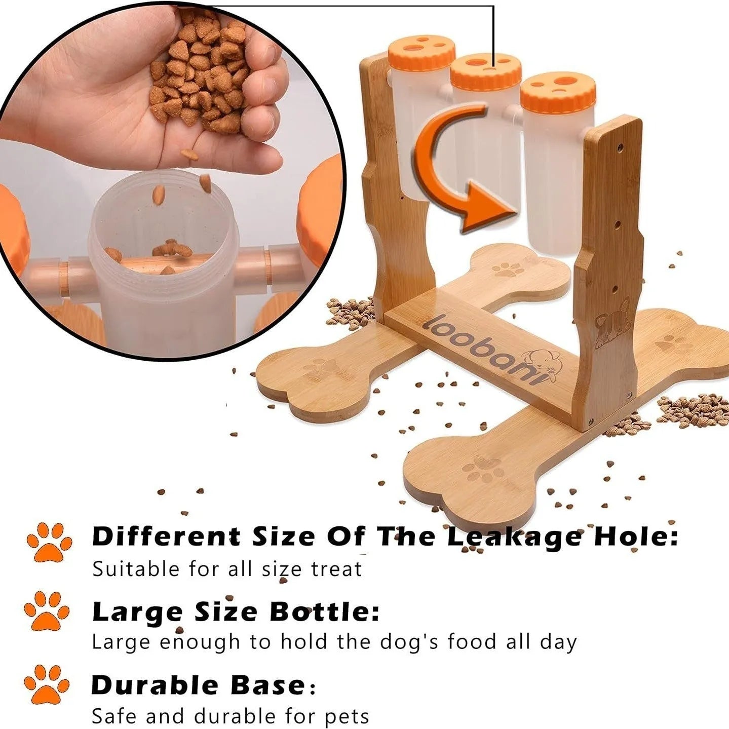 Wooden dog puzzle toy feeder with sliding panels measuring 31x30x20cm in natural wood colour