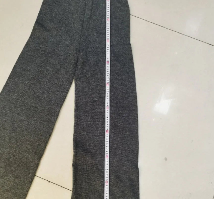 Women's dark khaki side-slit acrylic sweater with matching trousers suit set