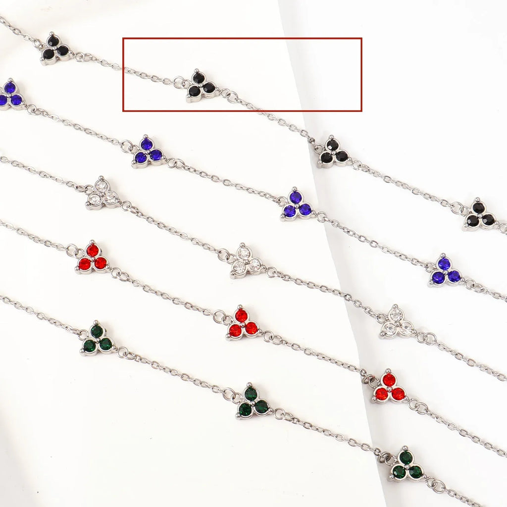 Women's stainless steel three diamond geometric bracelet with triangular design and zircon gemstones