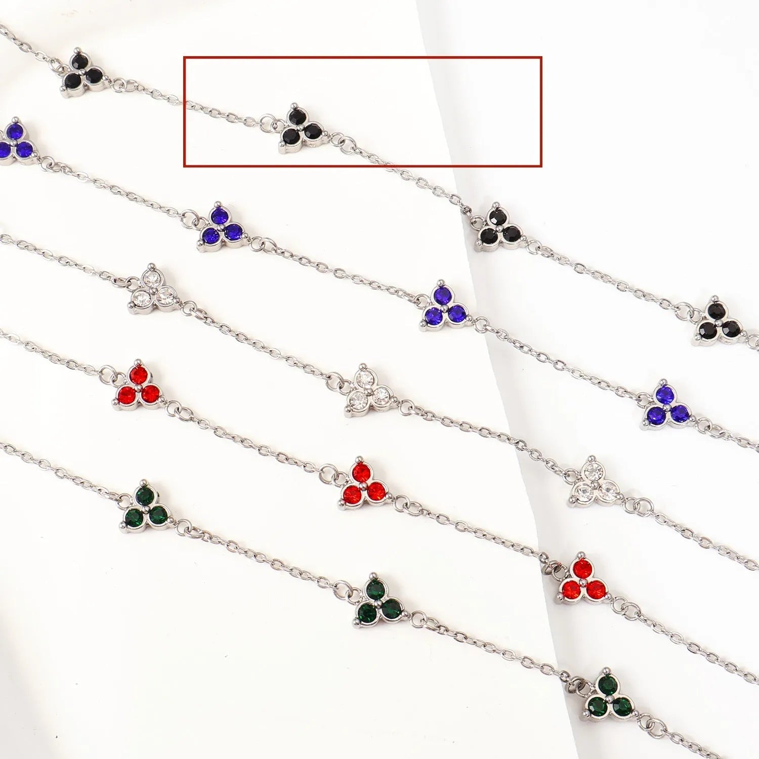 Women's stainless steel three diamond geometric bracelet with triangular design and zircon gemstones
