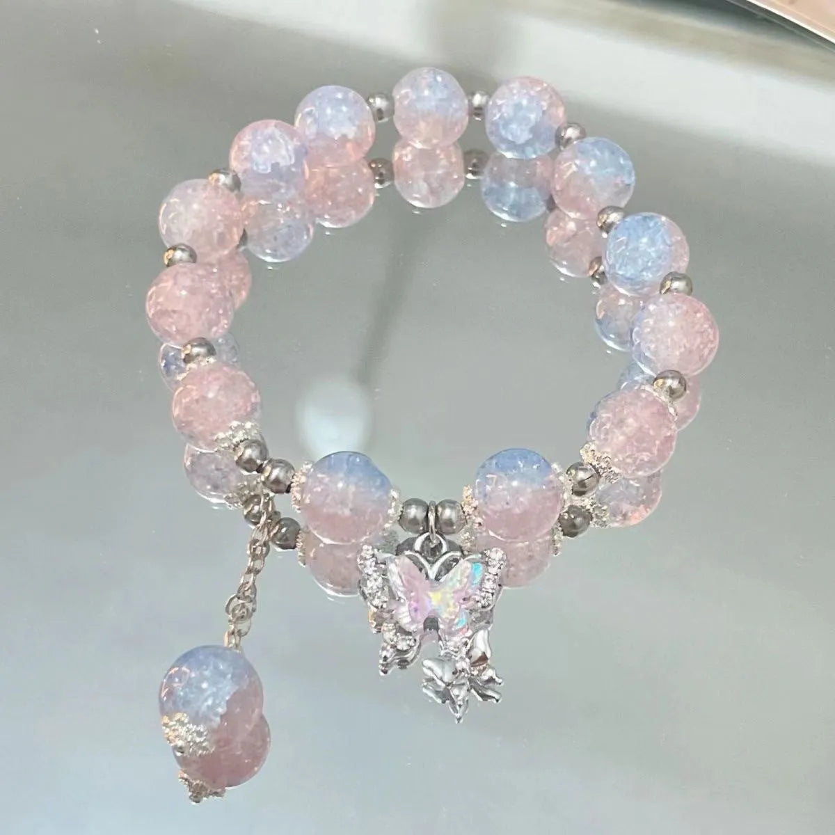 Handmade glass butterfly broken bead bracelet for women pink colour option