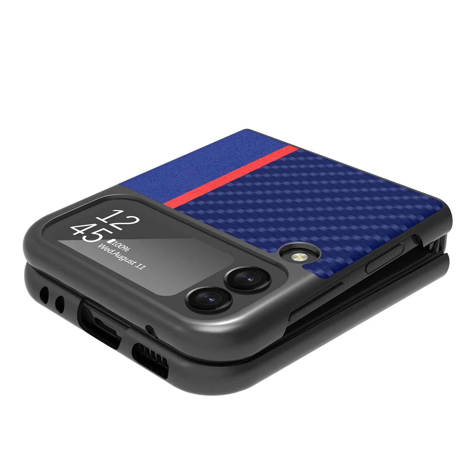 Fashion carbon fiber all-inclusive phone case for Samsung Z Flip 3 4 5 in black leather finish