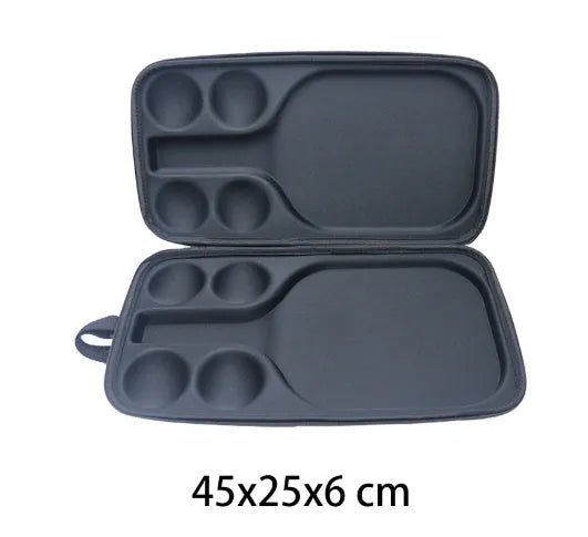 Black EVA pickleball storage bag with shoulder straps for one paddle and four balls.