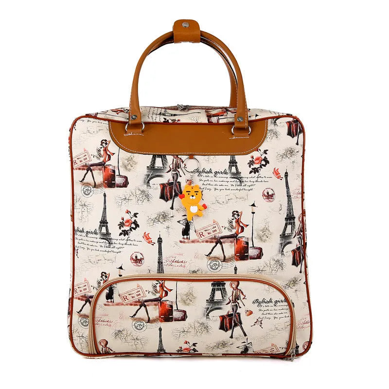 Medium sized cartoon cute square vertical travel handbag in PU leather with three-dimensional pocket