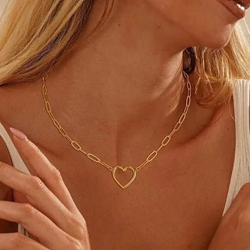 Titanium steel paperclip twist necklace in gold with electroplated finish, shown on a white background