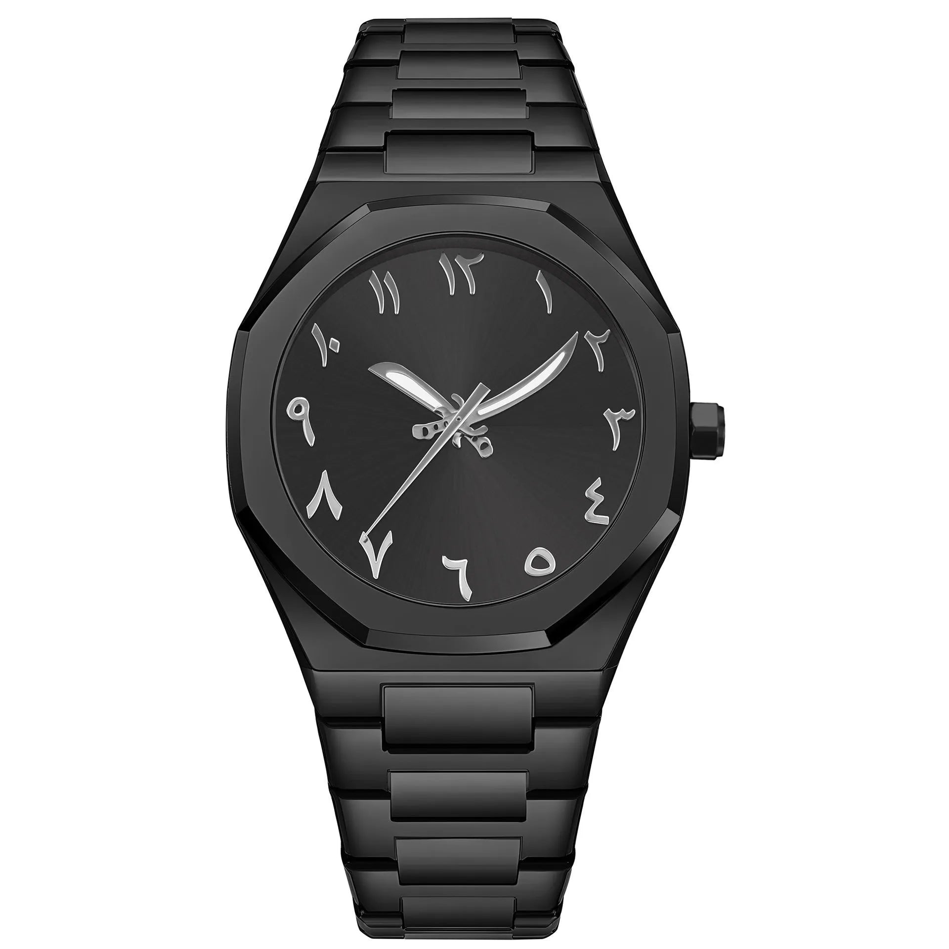 Men's business casual quartz watch with steel belt strap in black and silver colour options