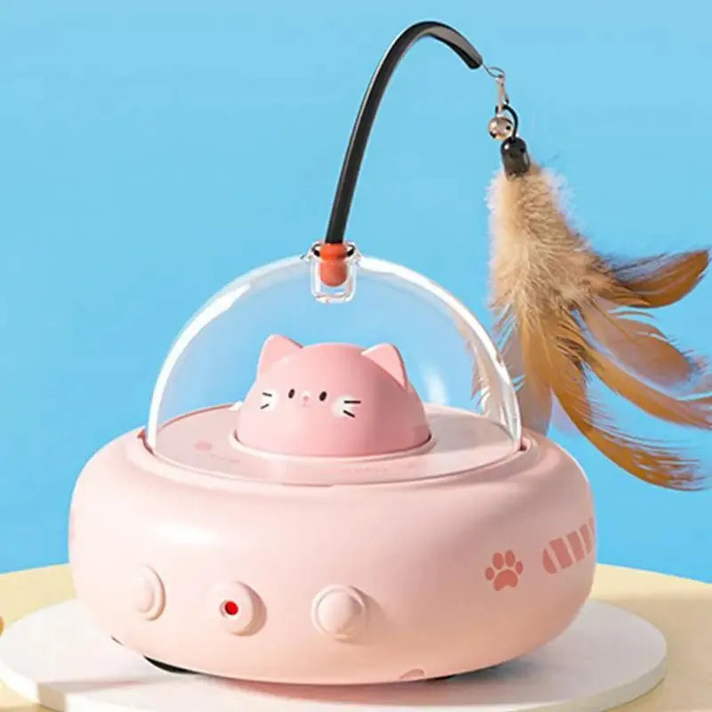 Electric interactive cat toy with feathers, 360 red light, rechargeable USB, 11.5x11x28cm, Pink or White