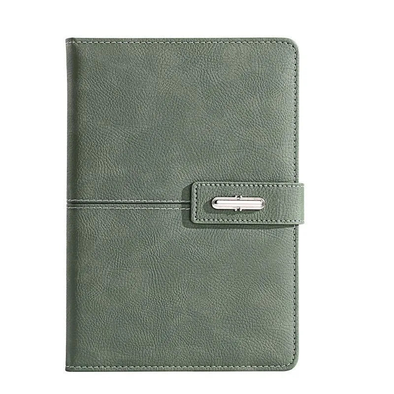 Custom A5 notebook with PU leather cover in multiple colour options showing wood-free paper pages