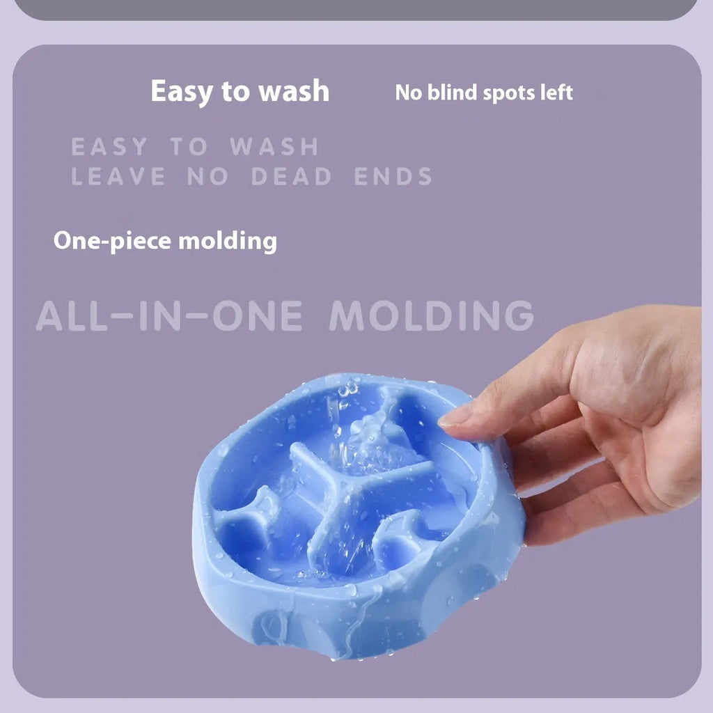Round slow feeding bowl PP NO-045 for dogs and cats, anti-choke design, blue colour