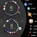 Two identical natural stone beaded bracelets showing a zodiac sign design on a neutral background.