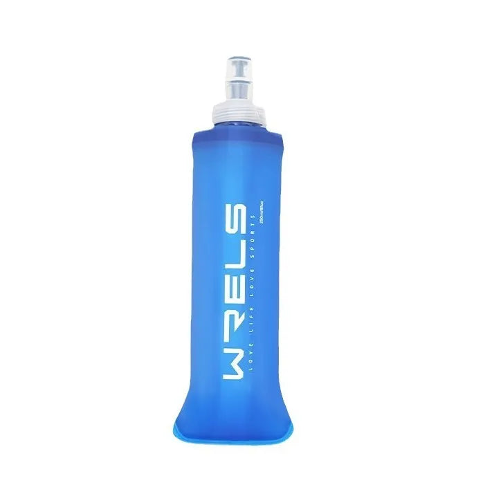 Large capacity sports soft water bottle in TPU silicone, folding kettle in blue, 250ml capacity for outdoor use