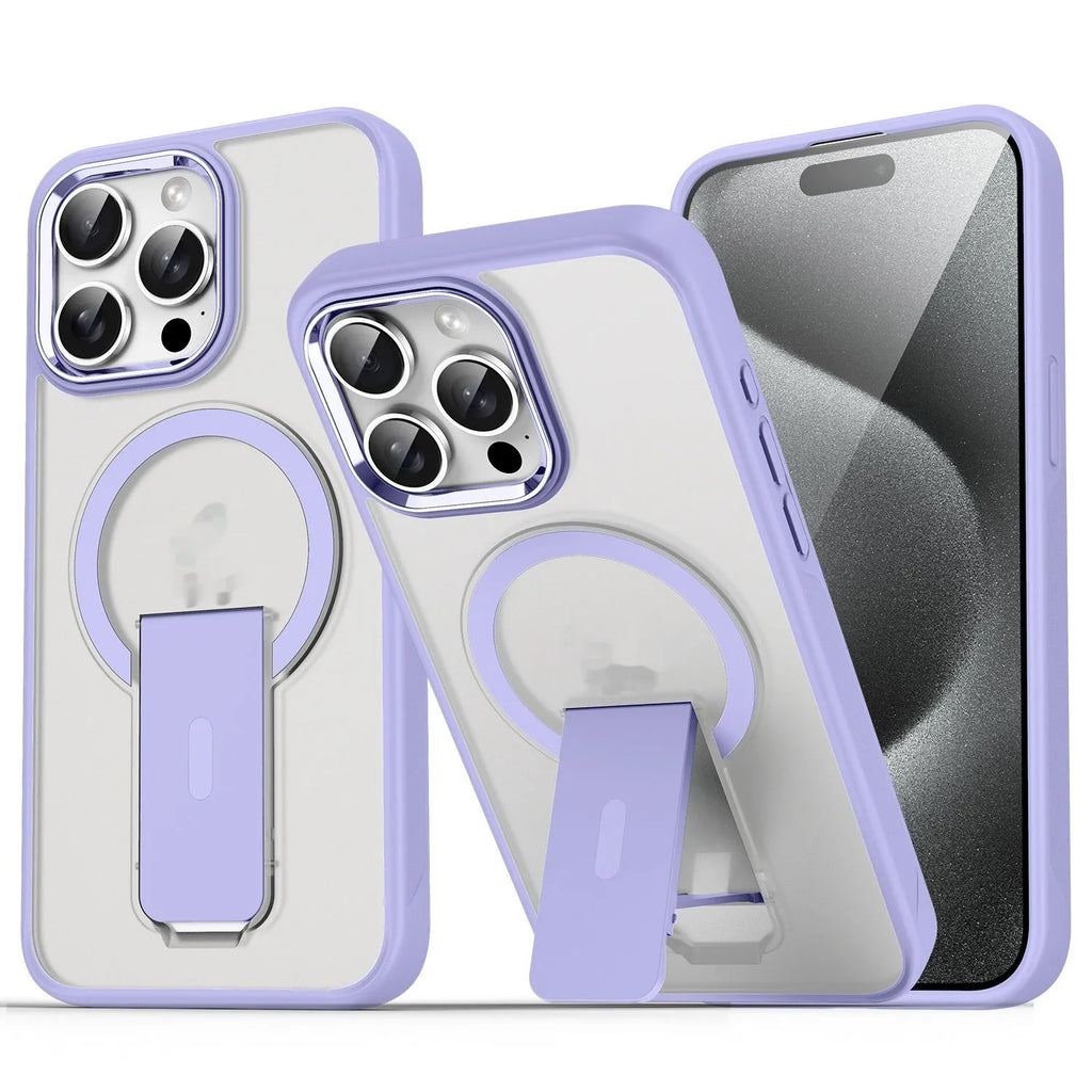 Magnetic bracket phone case with kickstand in black for iPhone 16 Pro Max, anti-fall PC material