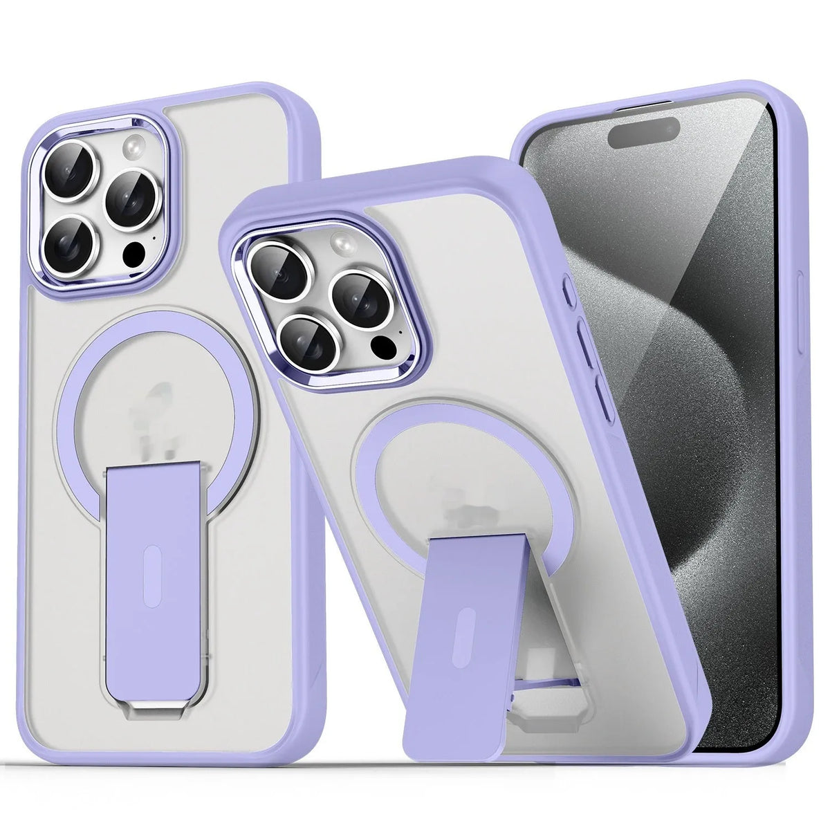 Magnetic bracket phone case with kickstand in black for iPhone 16 Pro Max, anti-fall PC material