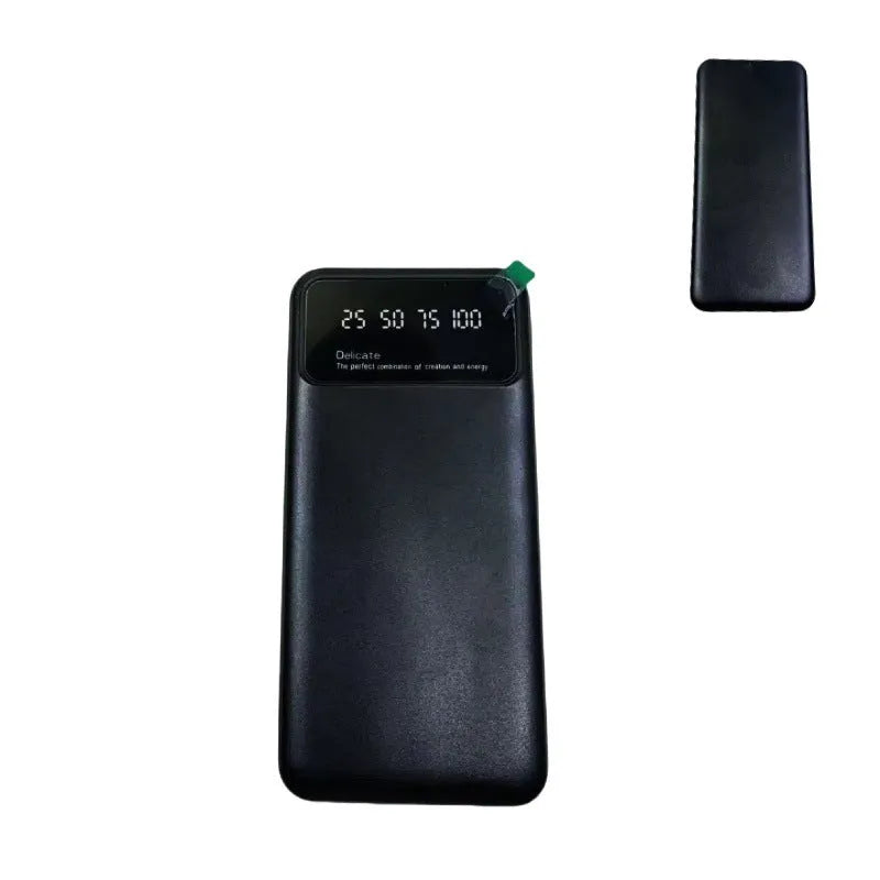 Black ultra-thin power bank showing compact design with 10000 mAh capacity and creative aesthetic