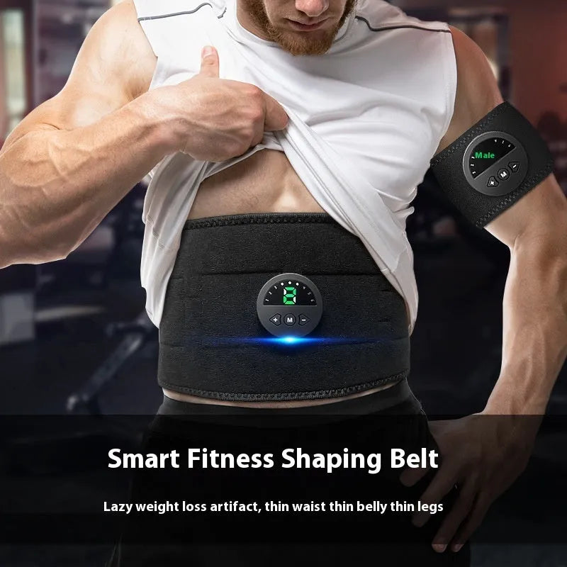 Fitness waist and abdomen shaping belt with display screen and USB cable.