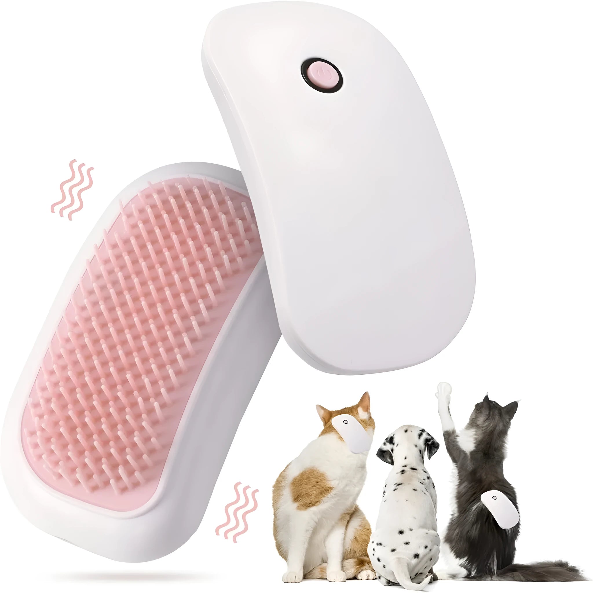 Pink electric pet massage brush with TPE comb teeth for cats and dogs