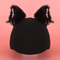 Plush fabric cartoon character helmet cover for a medium-sized dog or cat on a white background.