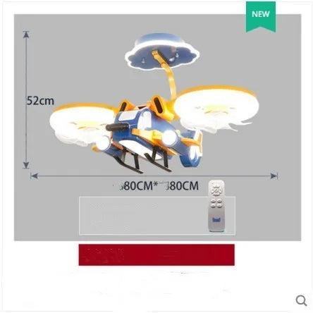 Smart Fighter Boy ceiling fan light with metal blades and acrylic lampshade, yellow and blue colour scheme for large bedrooms