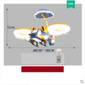 Smart Fighter Boy ceiling fan light with metal blades and acrylic lampshade, yellow and blue colour scheme for large bedrooms