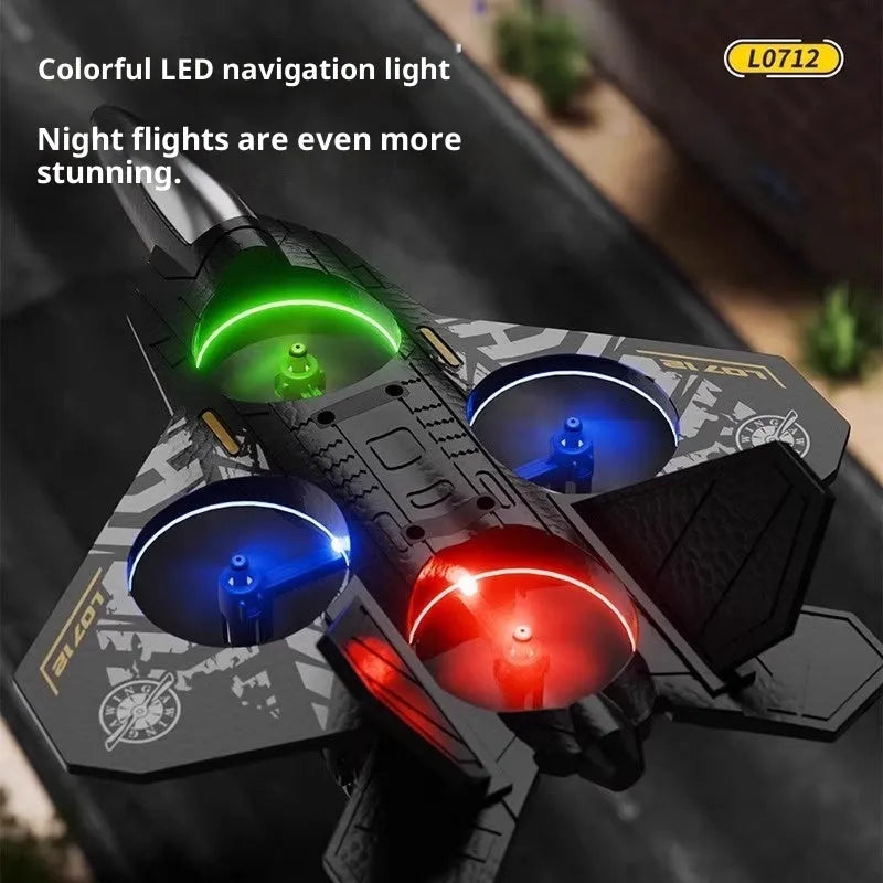 Remote control fighter jet model toy in plastic with USB charging, shown in 8th Generation Blue or Gray with battery module options