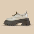White British-style platform leather shoes with chunky heel and front lace-up design