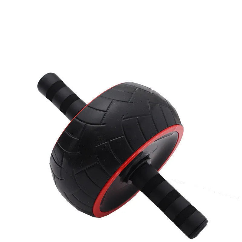 Single-wheel abdominal muscle roller with black and red tyre-skin wheel, 9 x 18 x 32.5 cm, for home or office core training