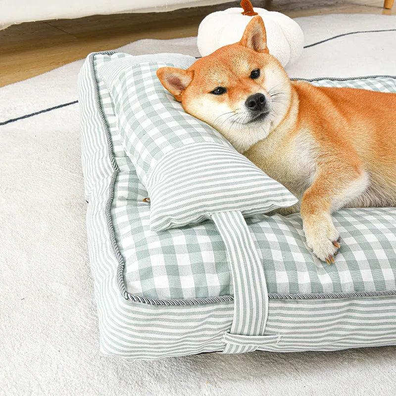 Thickened pet nest dog cushion in green with removable cover, 65x45x8cm size S