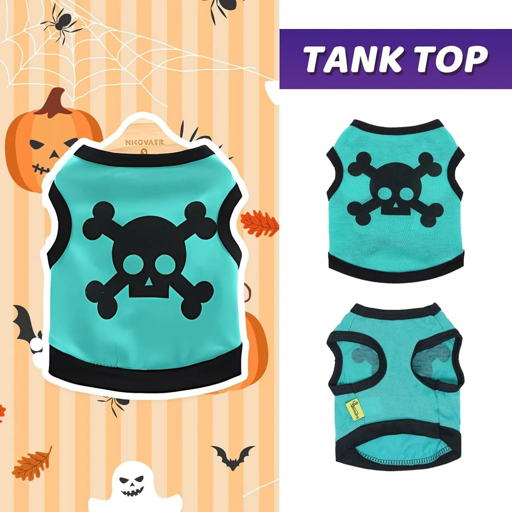 Halloween dog vest with skull bones pattern in colour blocking design