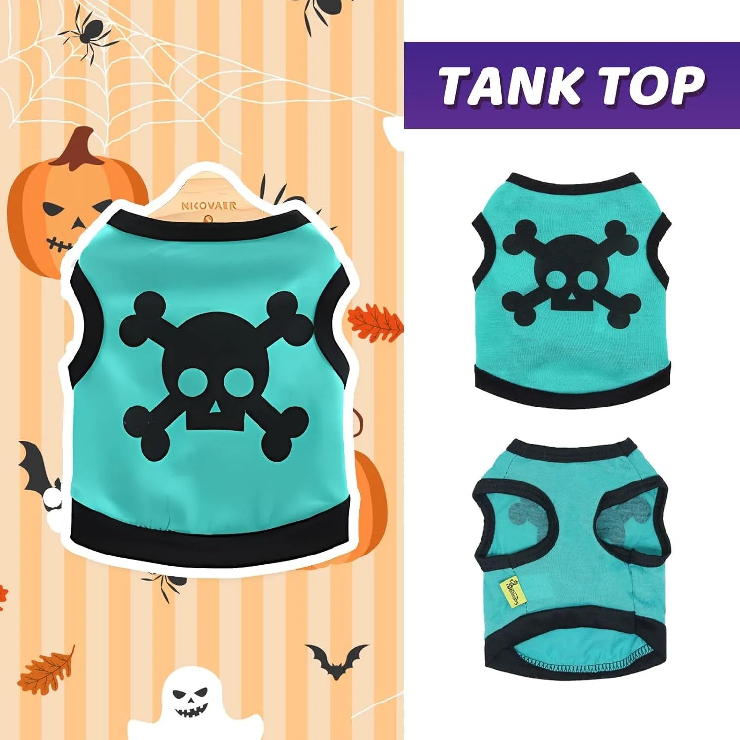 Halloween dog vest with skull bones pattern in colour blocking design