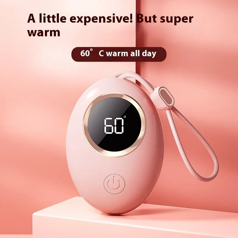 USB-powered hand warmer power bank with digital display in multiple colour options