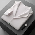 Men's cashmere cardigan jacket in loose fit with thickened knit, shown in light grey colour option