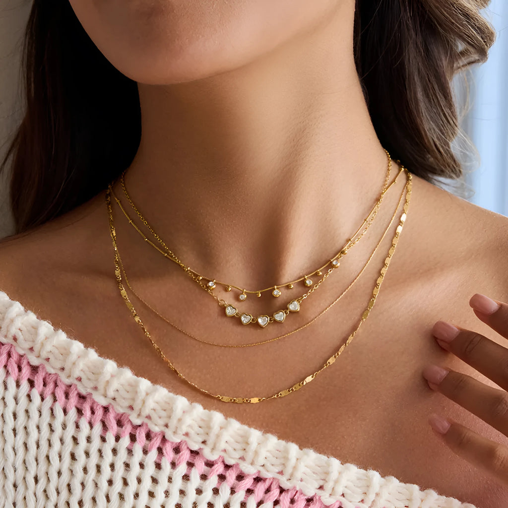 Love zircon stainless steel necklace for women with electroplated finish in three colour options