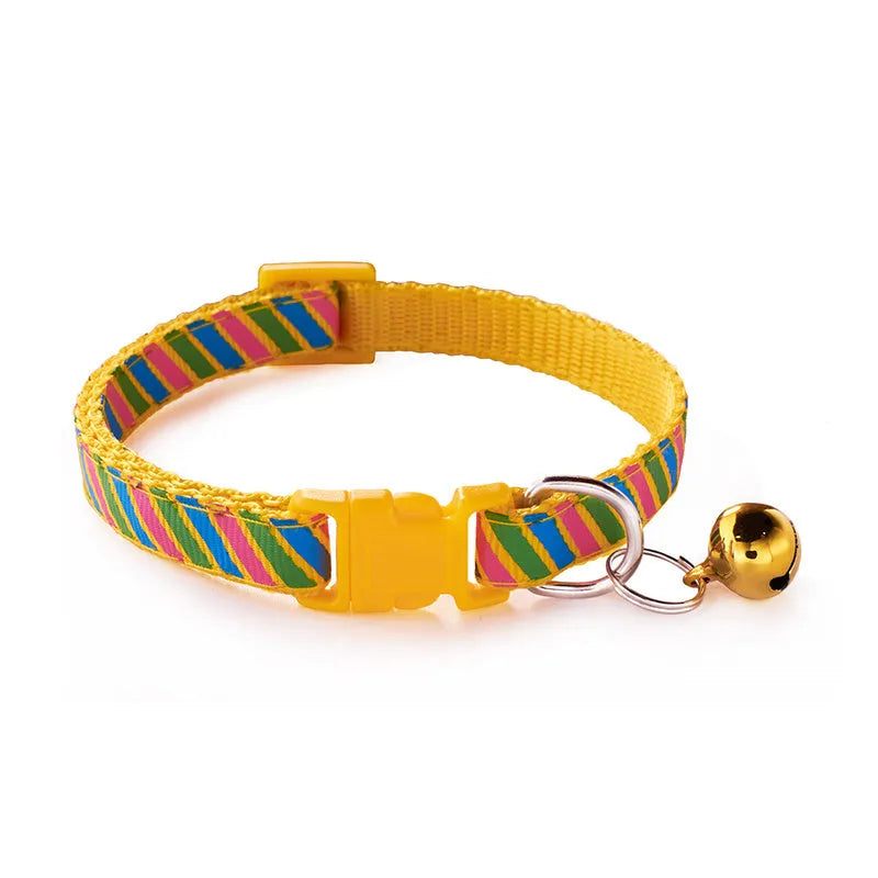 Twill printed cloth collar with bells for cats or small dogs, adjustable 19-32cm, in blue