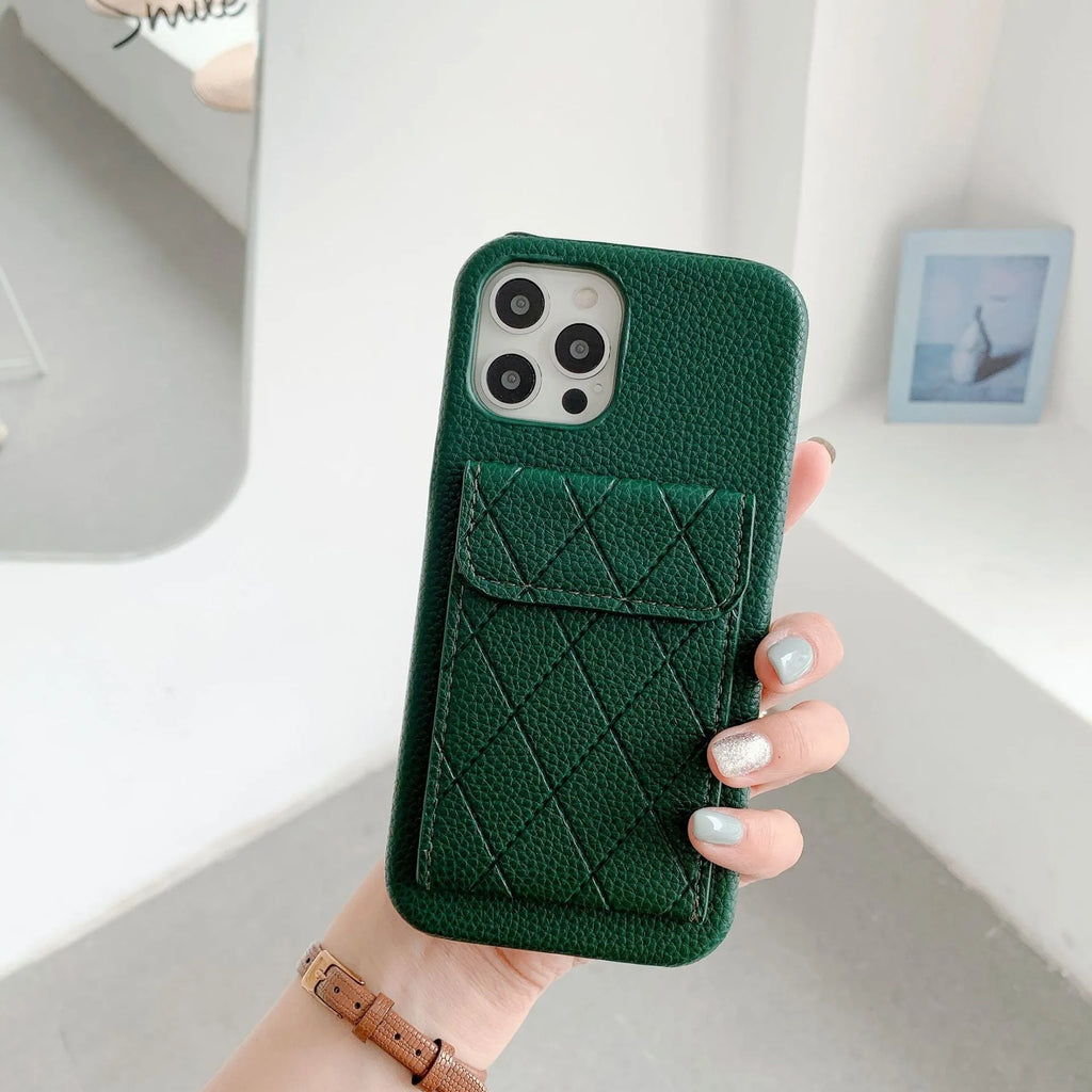 Tide Brand imitation leather iPhone case with card holder on back in khaki colour