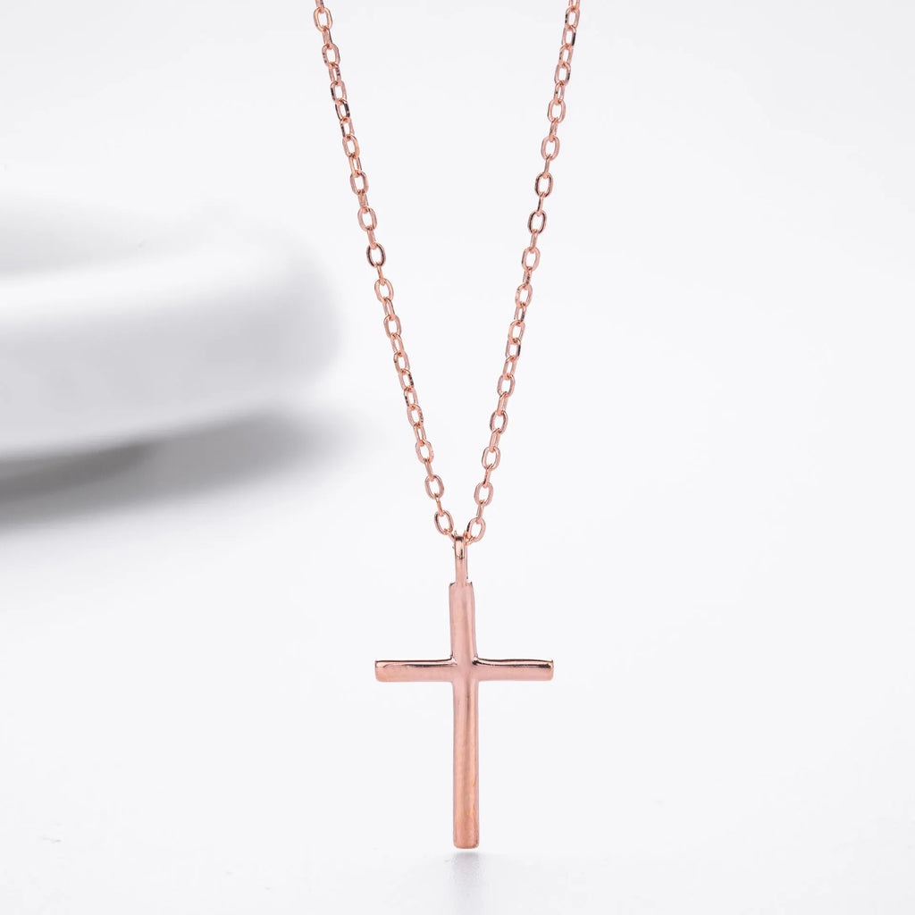 S925 sterling silver necklace with cross pendant on O-shaped chain in three plating colours