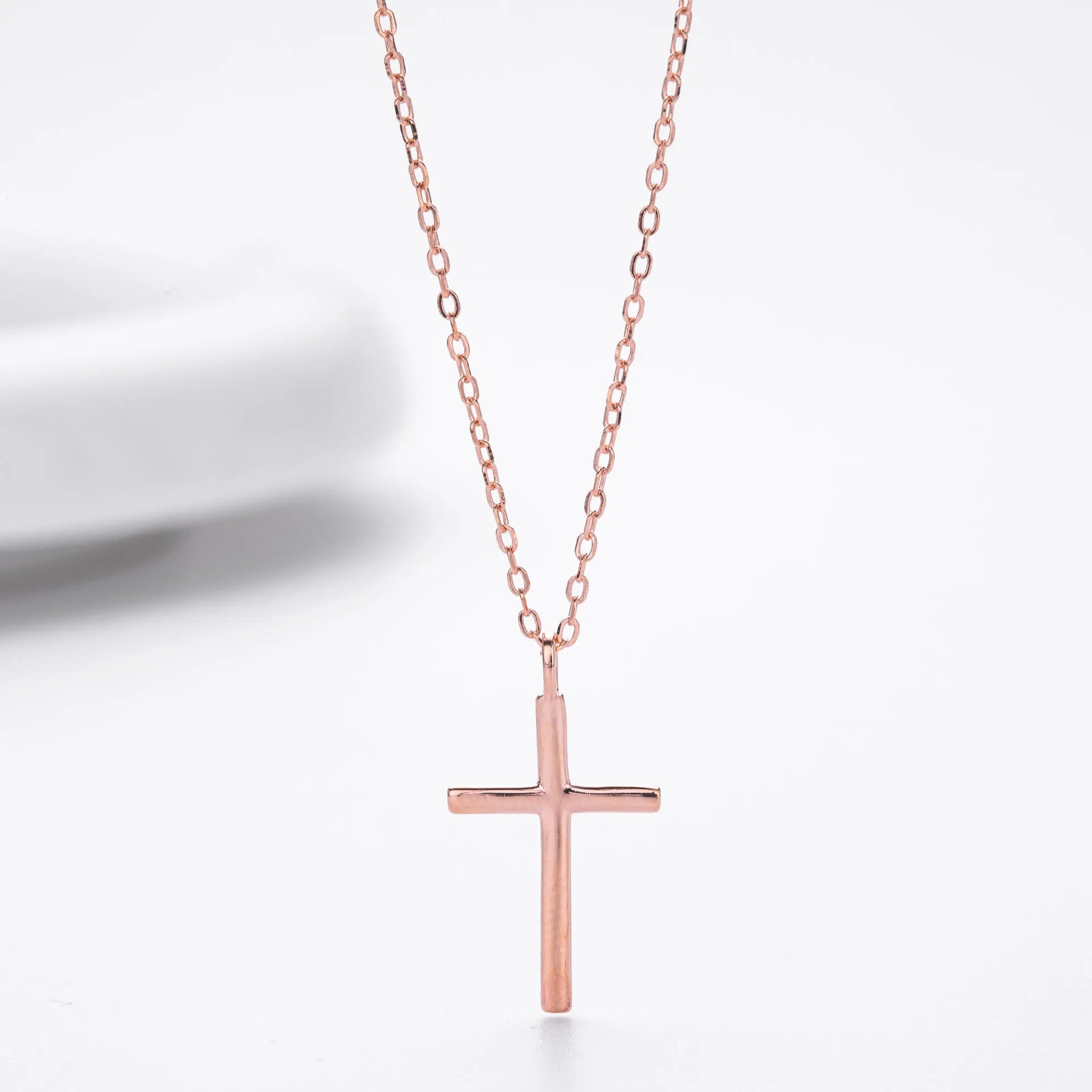 S925 sterling silver necklace with cross pendant on O-shaped chain in three plating colours