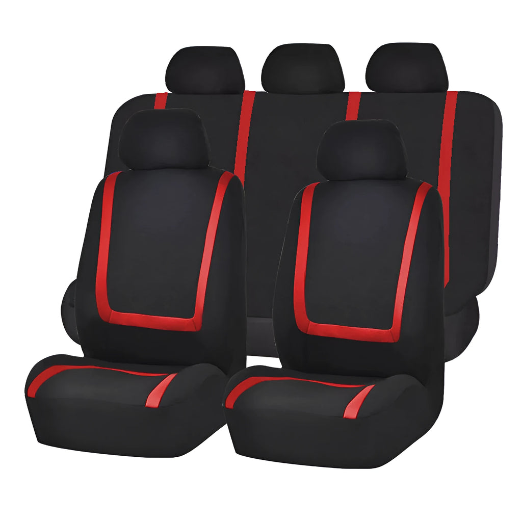 Fully enclosed universal car seat cover set in a two-tone colour on a vehicle seat.