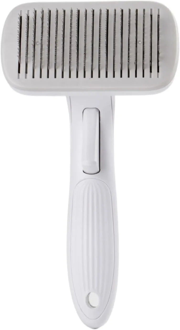 Automatic pet hair removal comb in blue colour measuring 10.7x19.5cm